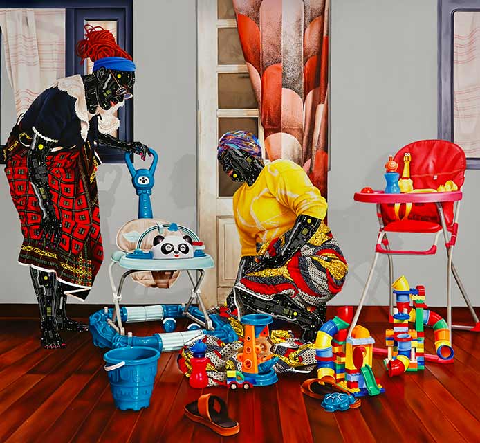 Eddy Kamuanga Ilunga, Energie red (Red Energy), 2024. Acrylic on canvas. 188 cm x 203 cm. 