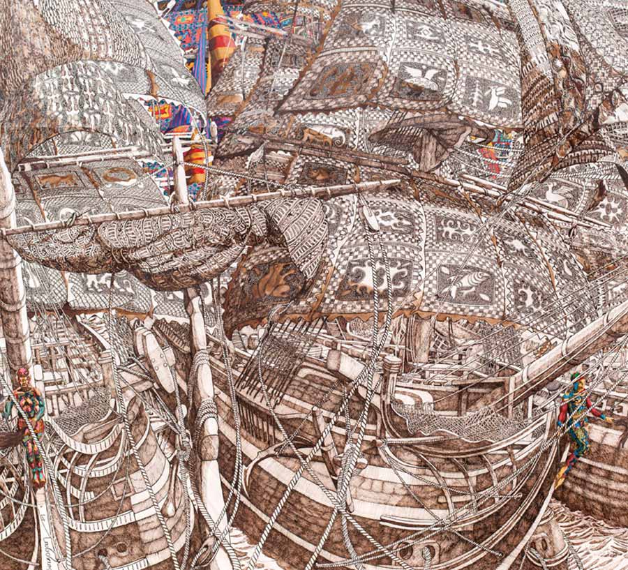 Julien Sinzogan, Armada, 2009. Coloured inks on paper, 94 x 104 cm. 