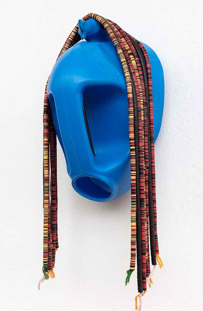 Romuald Hazoumè, Aïchâtte, 2023. Found objects, 38 x 22 x 13 cm 