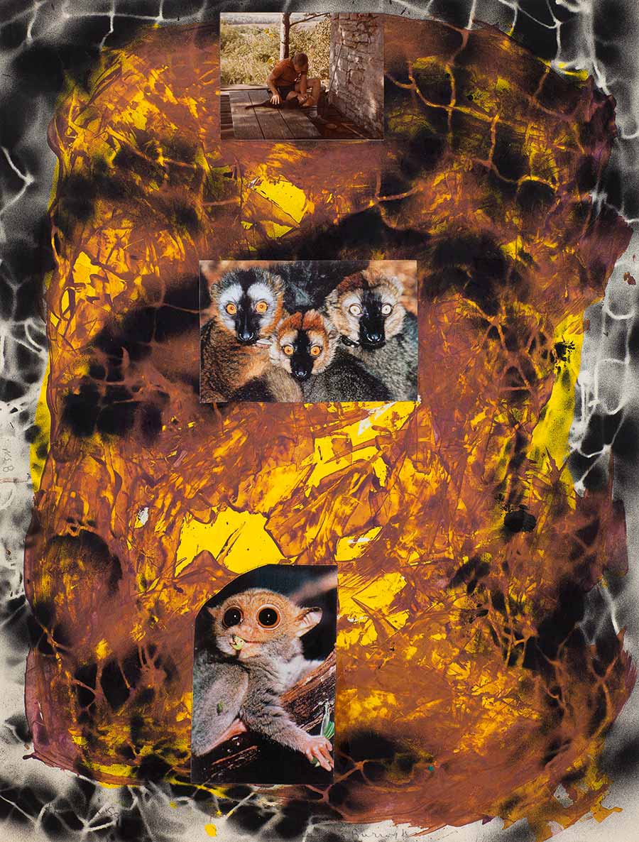 William S. Burroughs, The Prison Scribe, c.1990. Ink, spray paint, photo and cut-out collage, 58.4 x 44.5 cm. 