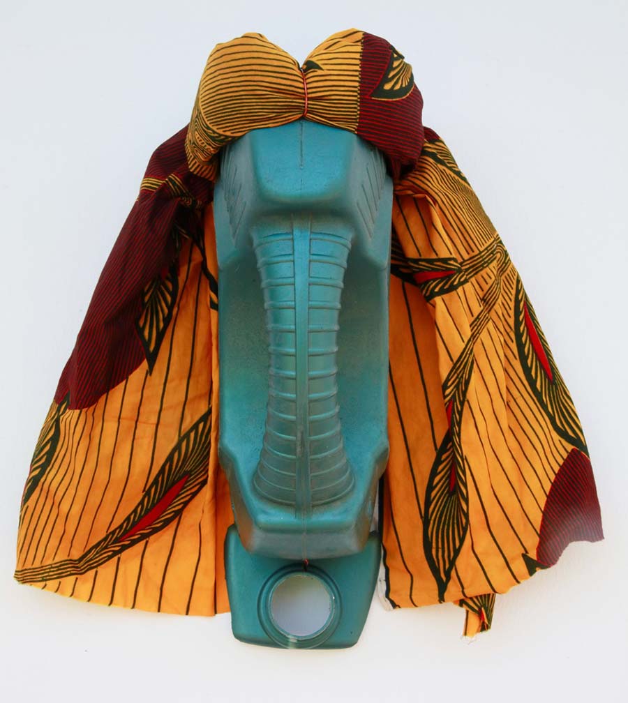 Romuald Hazoumè, Mariama, 2019. Plastic, fabric and copper, 41 x 37.5 x 18.5 cm. 
