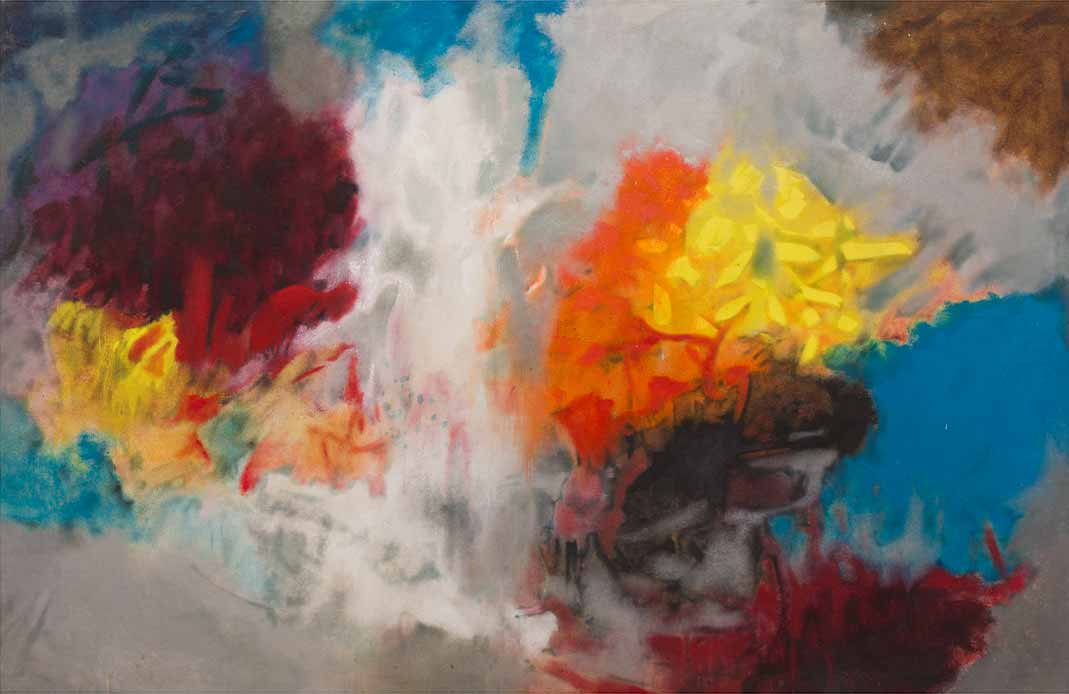 Aubrey Williams, Quartet No 5, opus 92 (Shostakovich series), 1981. Oil on canvas, 132 x 208 cm. © Estate of Aubrey Williams.