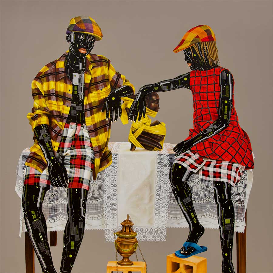 Eddy Kamuanga Ilunga, L'ombre du passé (detail), 2022. Acrylic and oil on canvas, 180.5 x 203.5 cm.