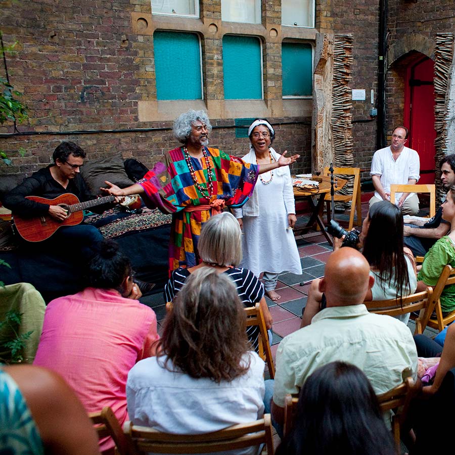 Music performance by the BAULS OF BENGAL in honour of Mimlu’s book The Honey Gatherers, telling the story of the Bauls, 2010.