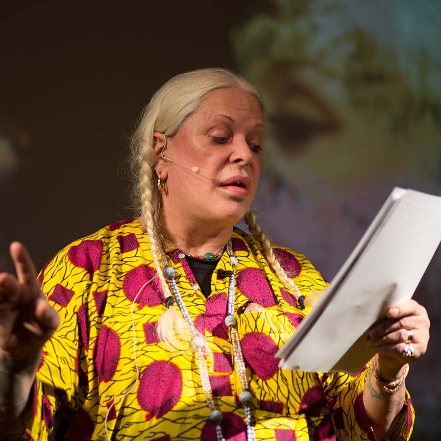 A performance by GENESIS BREYER P-ORRIDGE, 2015. Photo: J. Greet.